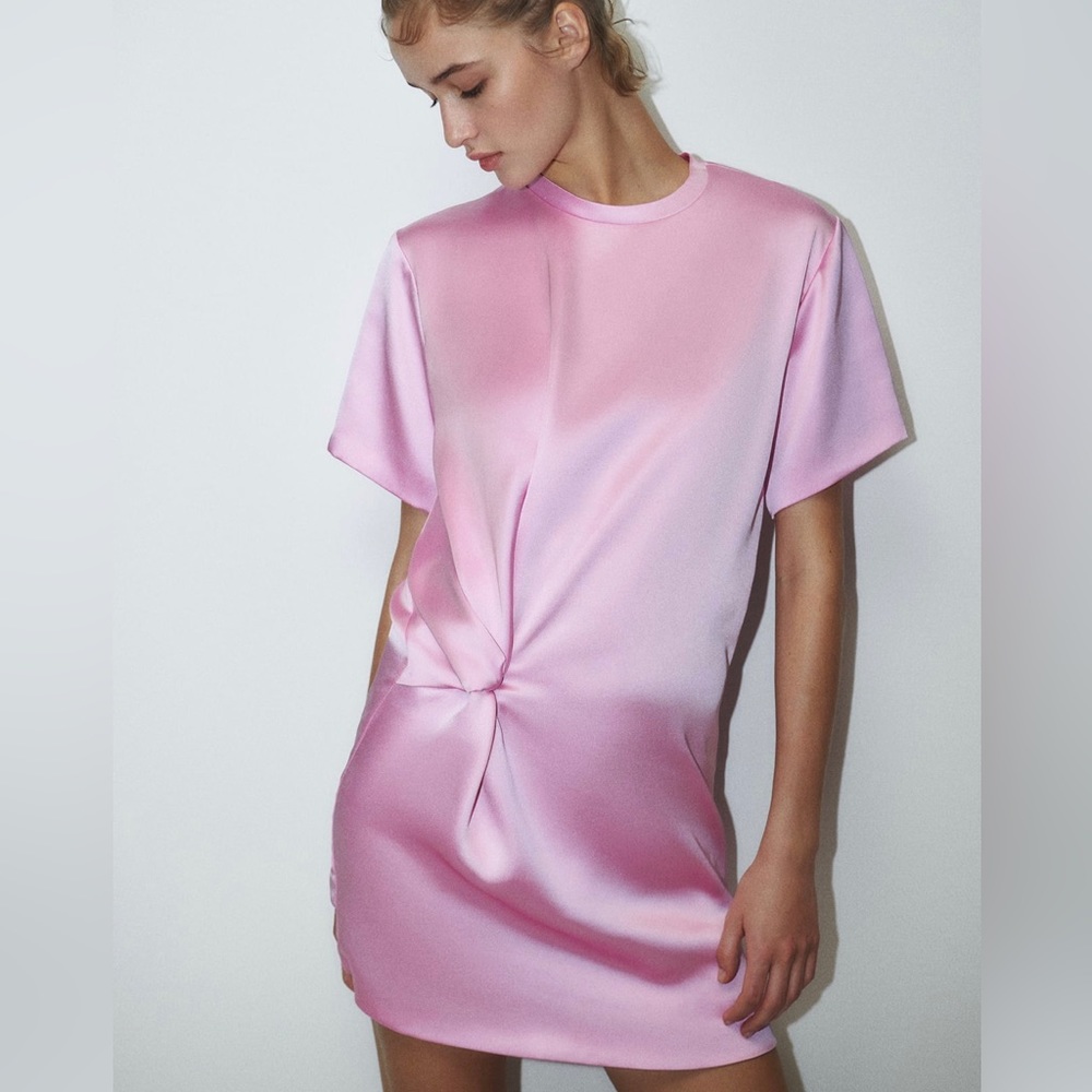 ZARA/ NWT Pink Satin Effect Mini Dress size SMALL